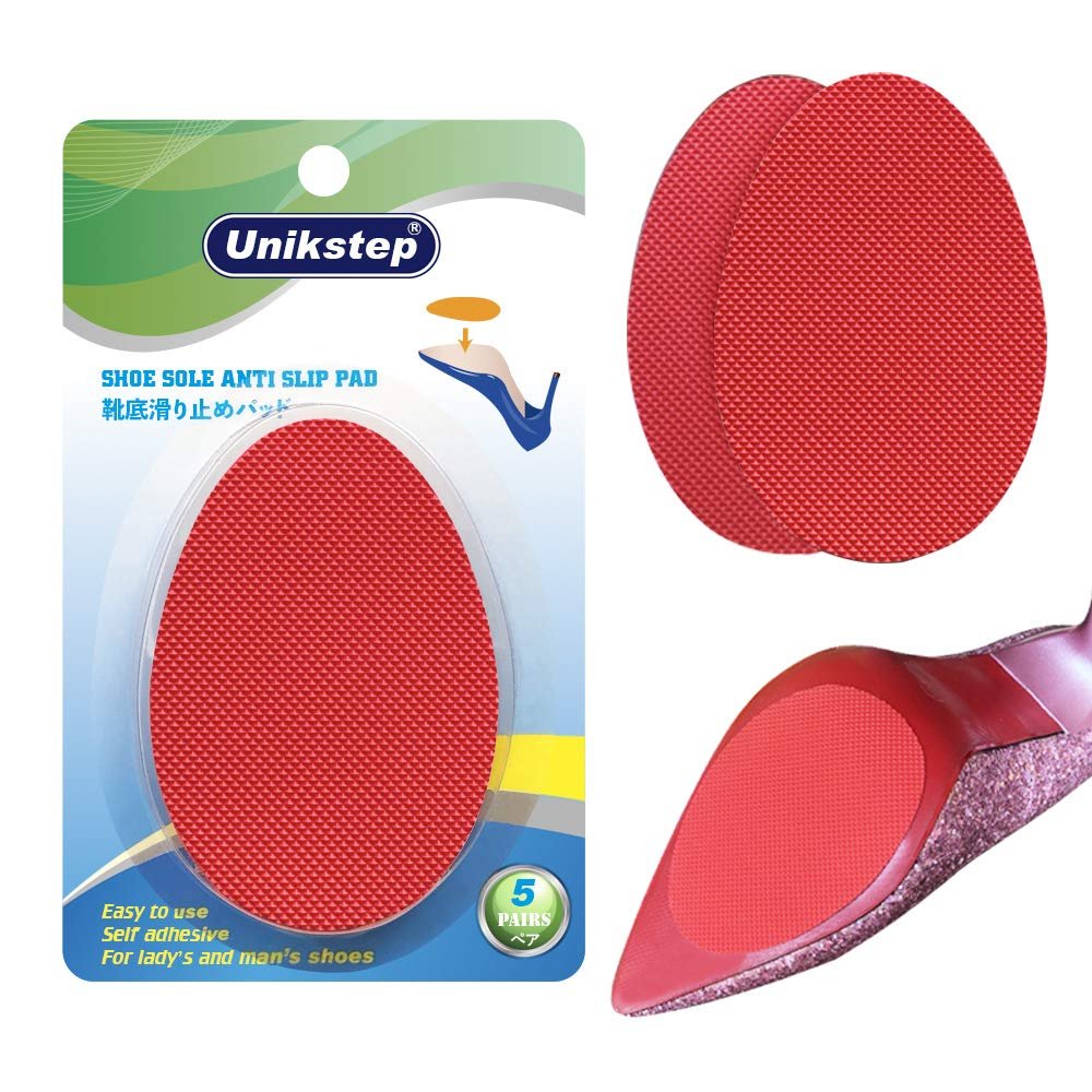 Unikstep 5 Pairs Shoe Sole Anti Slip Grips, Non Skid Self Adhesive Rubber Pads, Shoe Bottom and Heel Noise Reduction Stickers and Protectors (Red)