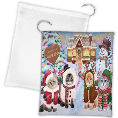 Doggie of the Day Holiday Gingerbread Cookie Siberian Cats Shop Drawstring Laundry or Gift Bag LGB48636
