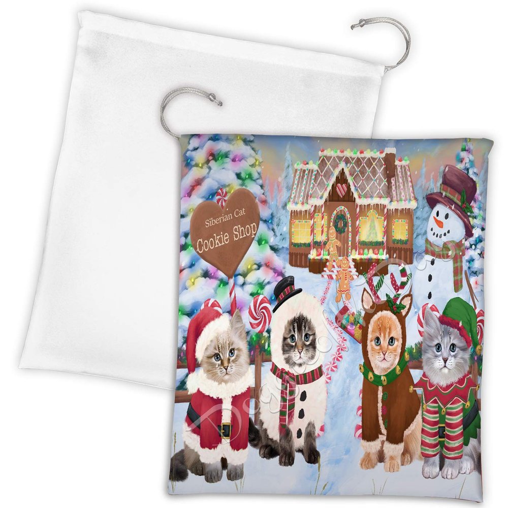 Doggie of the Day Holiday Gingerbread Cookie Siberian Cats Shop Drawstring Laundry or Gift Bag LGB48636