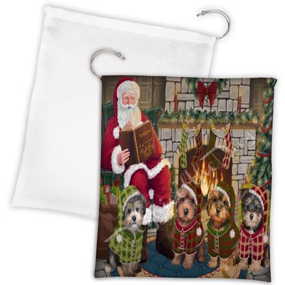 Doggie of the Day Christmas Cozy Holiday Fire Tails Yorkipoo Dogs Drawstring Laundry or Gift Bag LGB48551