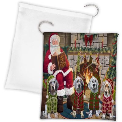 Doggie of the Day Christmas Cozy Holiday Fire Tails English Setter Dogs Drawstring Laundry or Gift Bag LGB48499