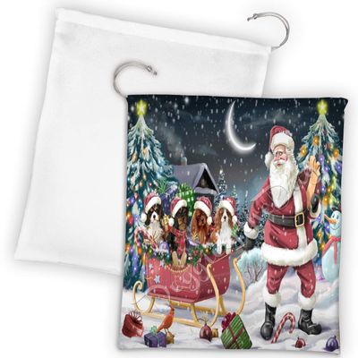 Santa Sled Dogs Christmas Happy Holidays Cavalier King Charles Spaniel Dogs Drawstring Laundry or Gift Bag LGB48686