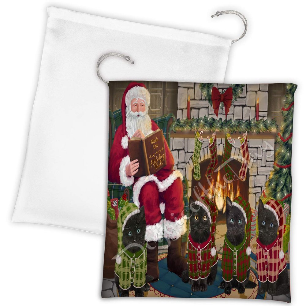 Doggie of the Day Christmas Cozy Holiday Fire Tails Black Cats Drawstring Laundry or Gift Bag LGB48477