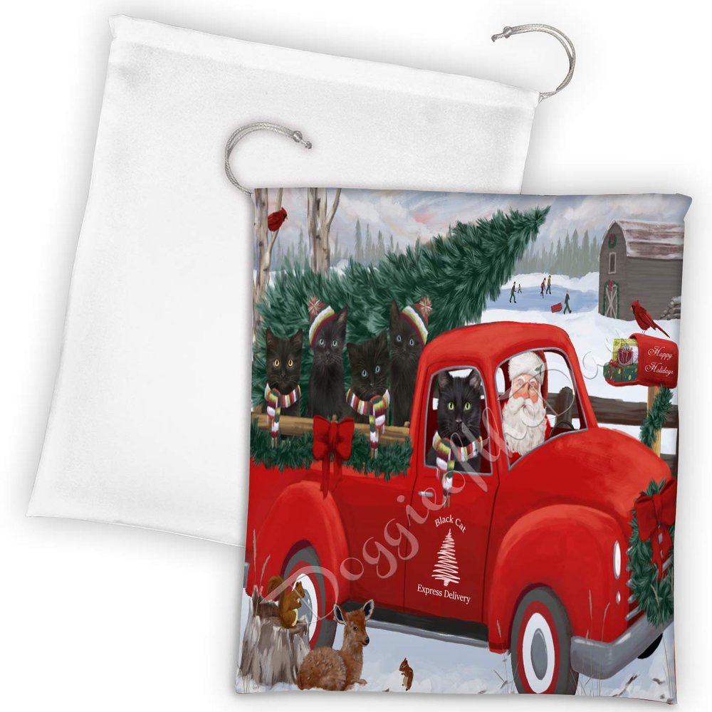 Doggie of the Day Christmas Santa Express Delivery Red Truck Black Cats Drawstring Laundry or Gift Bag LGB48283
