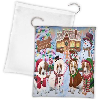 Holiday Gingerbread Cookie Brittany Spaniel Dogs Shop Drawstring Laundry or Gift Bag LGB48580