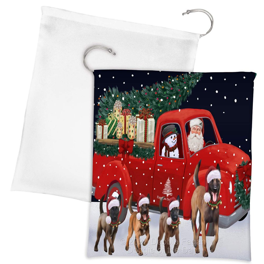 Doggie of the Day Christmas Express Delivery Red Truck Running Belgian Malinois Dogs Drawstring Laundry or Gift Bag LGB48877