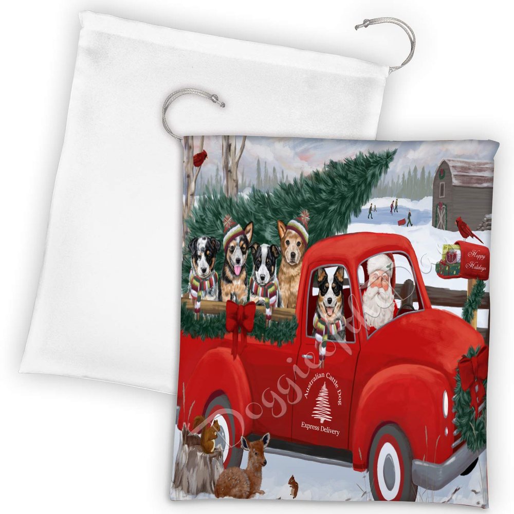 Doggie of the Day Christmas Santa Express Delivery Red Truck Australian Cattle Dogs Drawstring Laundry or Gift Bag LGB48271