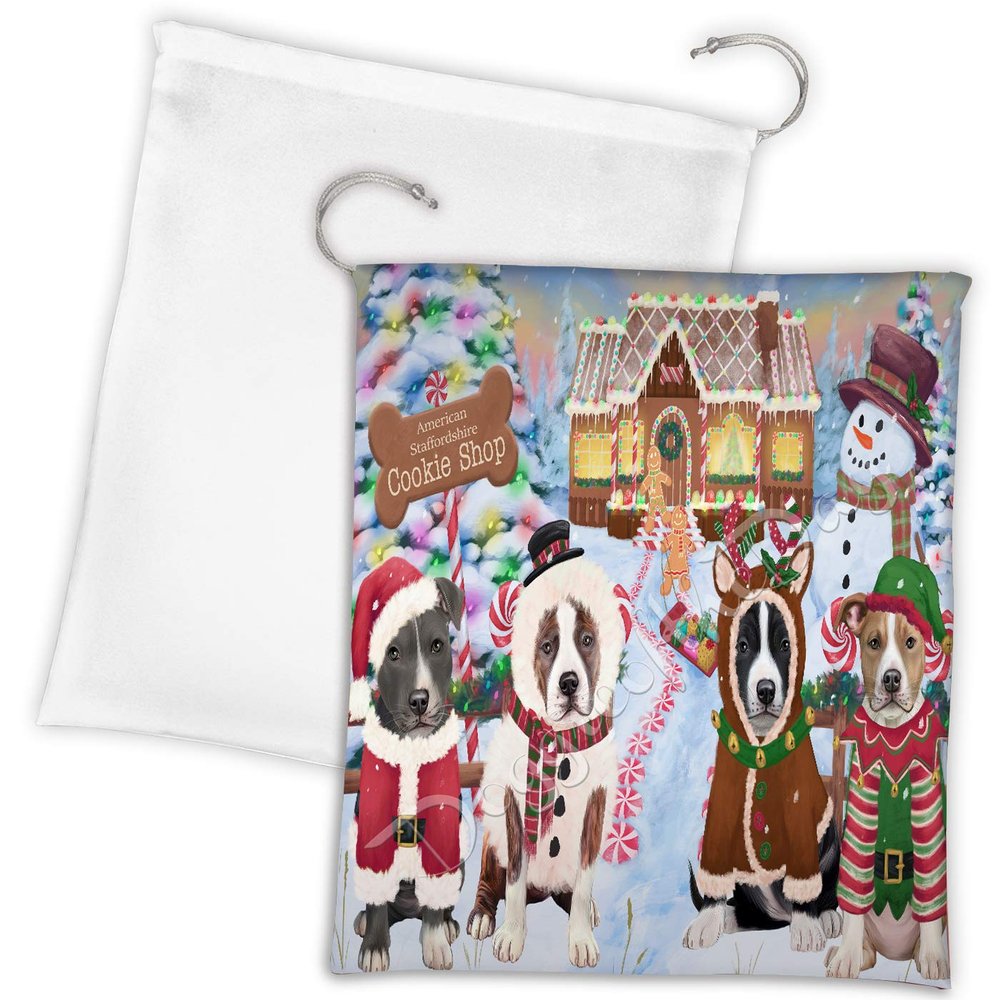 Doggie of the Day Holiday Gingerbread Cookie American Staffordshire Dogs Shop Drawstring Laundry or Gift Bag LGB48560