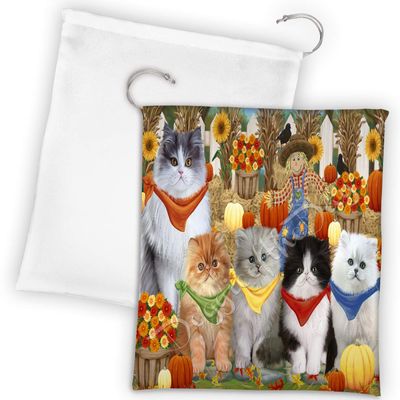 Doggie of the Day Fall Festive Harvest Time Gathering Persian Cats Drawstring Laundry or Gift Bag LGB48423