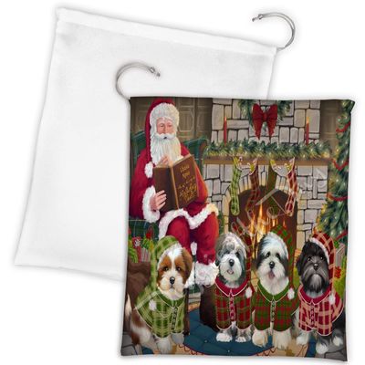 Doggie of the Day Christmas Cozy Holiday Fire Tails Lhasa Apso Dogs Drawstring Laundry or Gift Bag LGB48514