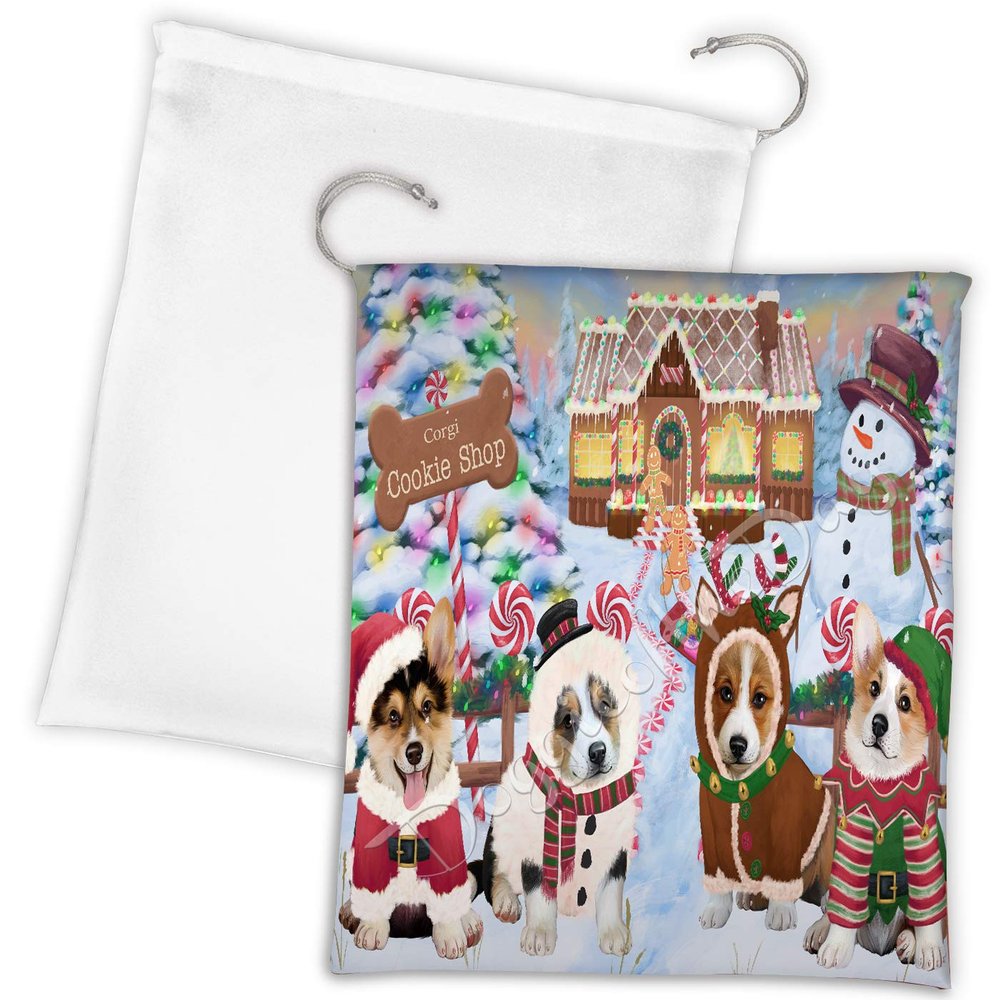 Doggie of the Day Holiday Gingerbread Cookie Corgi Dogs Shop Drawstring Laundry or Gift Bag LGB48591