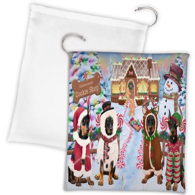 Holiday Gingerbread Cookie Doberman Dogs Shop Drawstring Laundry or Gift Bag LGB48595