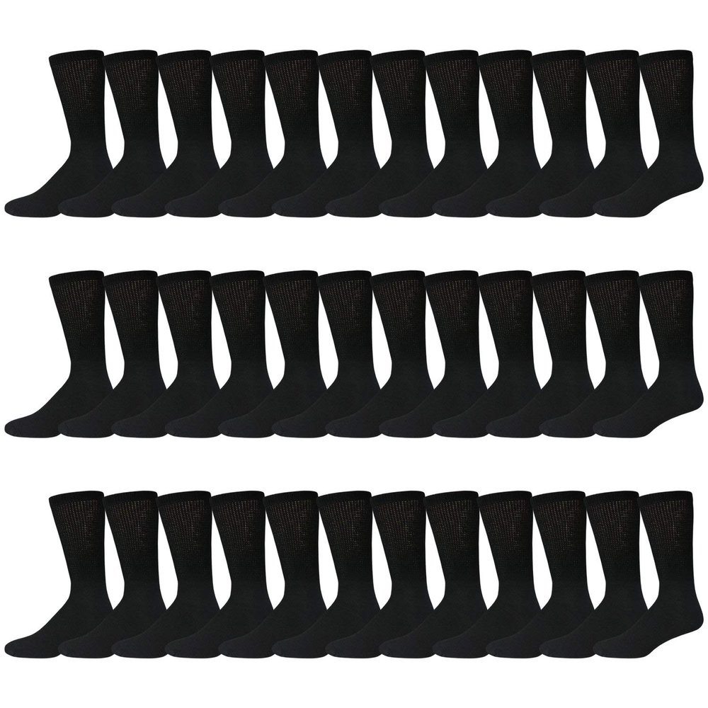 120 Pairs of Men's Cotton Diabetic Neuropathy Crew Socks (Black, Shoe Size 8-11 US)