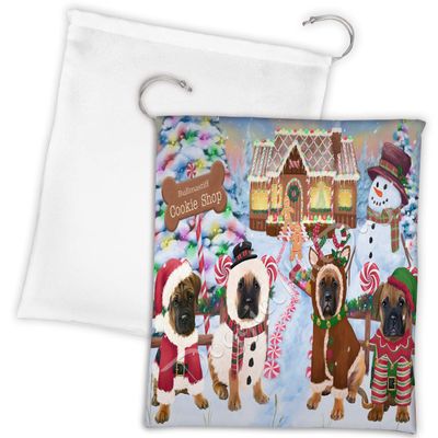 Holiday Gingerbread Cookie Bullmastiff Dogs Shop Drawstring Laundry or Gift Bag LGB48583