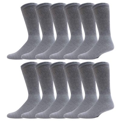 12 Pairs of Men's Cotton Diabetic Neuropathy Crew Socks (Grey, Shoe Size 8-11 US)