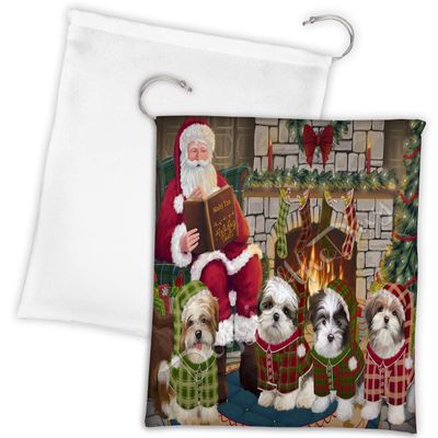 Christmas Cozy Holiday Fire Tails Malti Tzu Dogs Drawstring Laundry or Gift Bag LGB48517