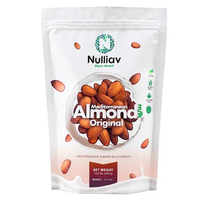 NULLIAV | Almond Milk Powder Original - High Protein Blend with Prebiotic Fiber powder for Gut Health and Digestion - Vegan Plant Based Dairy Free Formula for Lactose Intolerance 15.5 Oz. Bag Portable Convenient