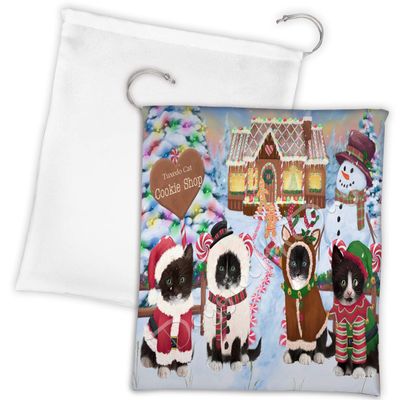 Holiday Gingerbread Cookie Tuxedo Cats Shop Drawstring Laundry or Gift Bag LGB48644