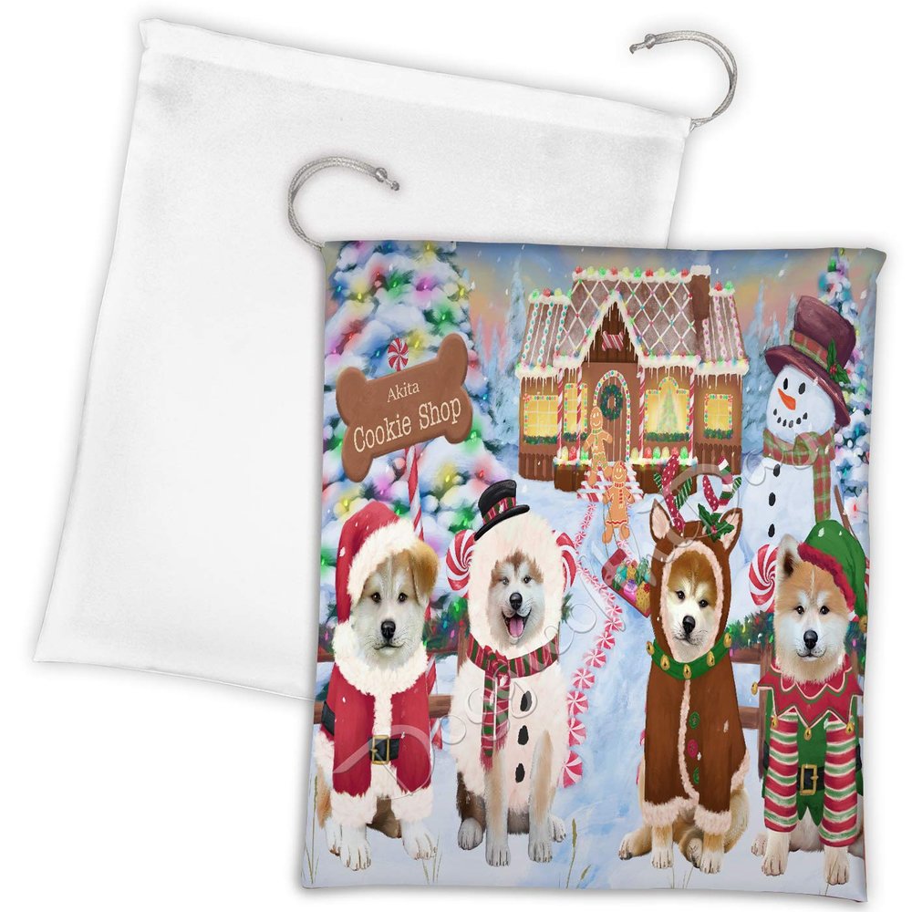 Doggie of the Day Holiday Gingerbread Cookie Akita Dogs Shop Drawstring Laundry or Gift Bag LGB48556