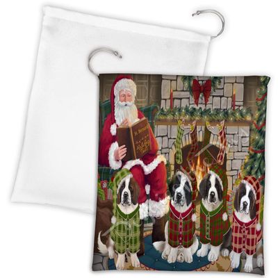 Doggie of the Day Christmas Cozy Holiday Fire Tails Saint Bernard Dogs Drawstring Laundry or Gift Bag LGB48541
