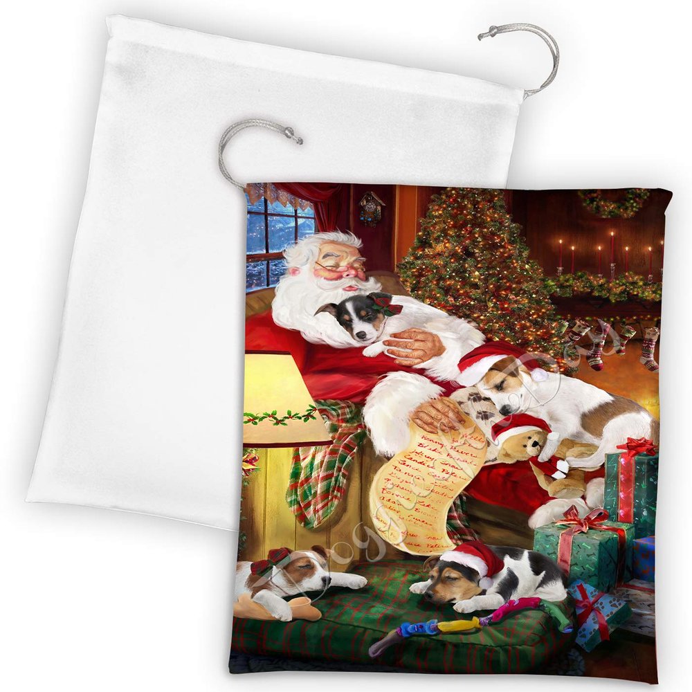 Doggie of the Day Santa Sleeping with Jack Russell Dogs Drawstring Laundry or Gift Bag LGB48820