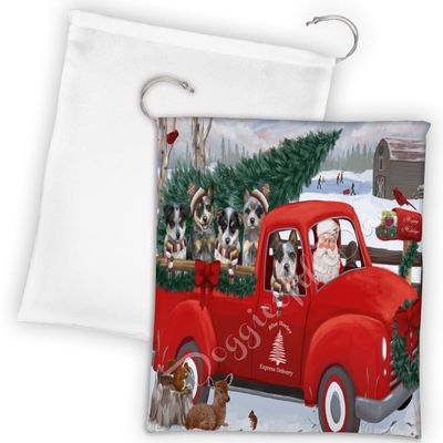 Doggie of the Day Christmas Santa Express Delivery Red Truck Blue Heeler Dogs Drawstring Laundry or Gift Bag LGB48284
