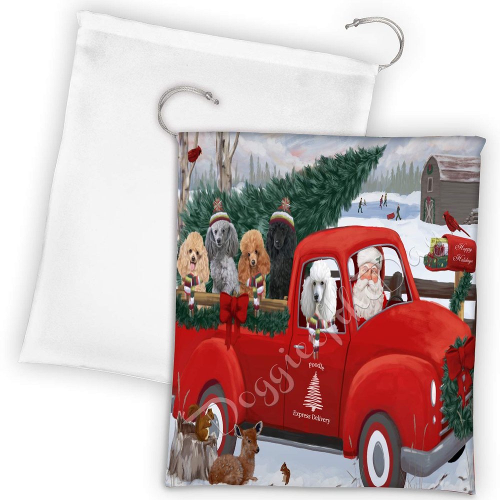 Doggie of the Day Christmas Santa Express Delivery Red Truck Poodle Dogs Drawstring Laundry or Gift Bag LGB48329