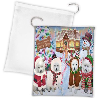 Doggie of the Day Holiday Gingerbread Cookie American Eskimo Dogs Shop Drawstring Laundry or Gift Bag LGB48559