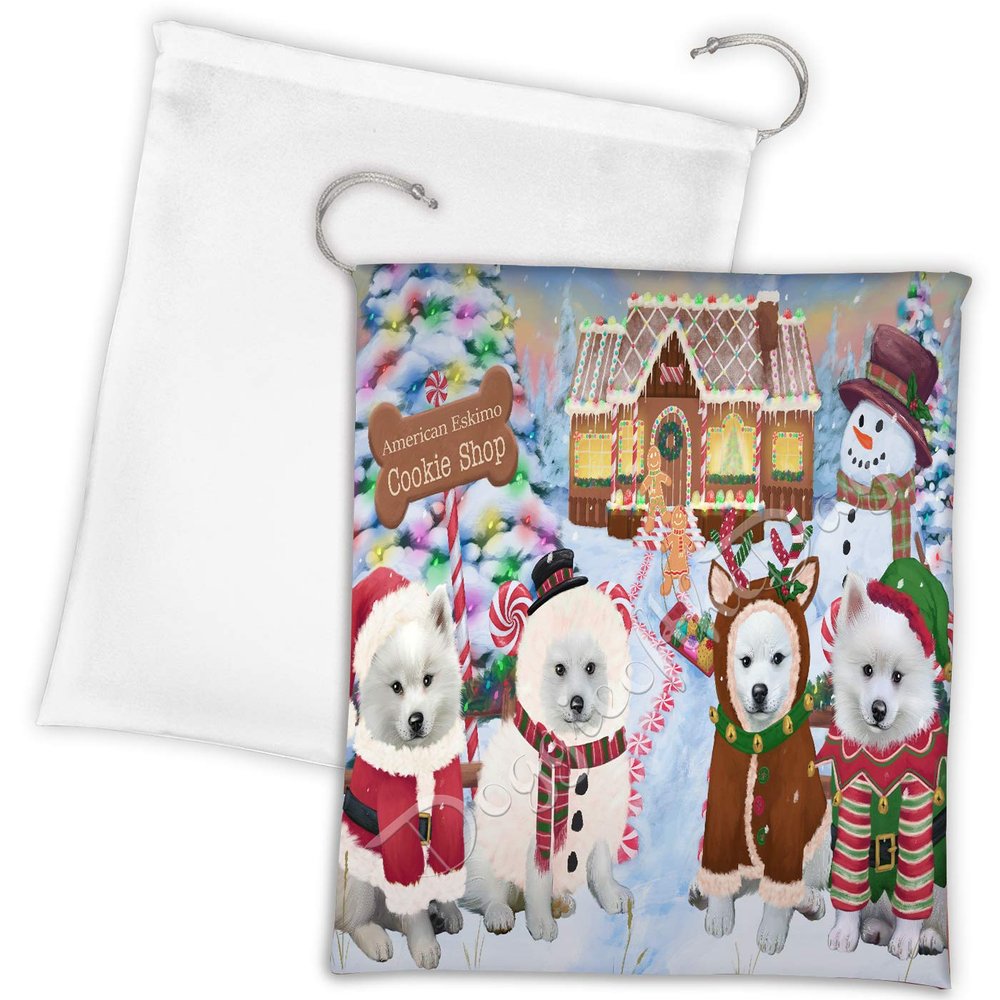 Doggie of the Day Holiday Gingerbread Cookie American Eskimo Dogs Shop Drawstring Laundry or Gift Bag LGB48559