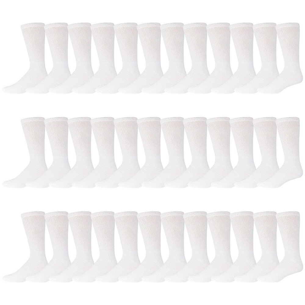 120 Pairs of Men's Extra Large Cotton Diabetic Neuropathy King Size Crew Socks (White, Shoe Size 12-14.5 US)