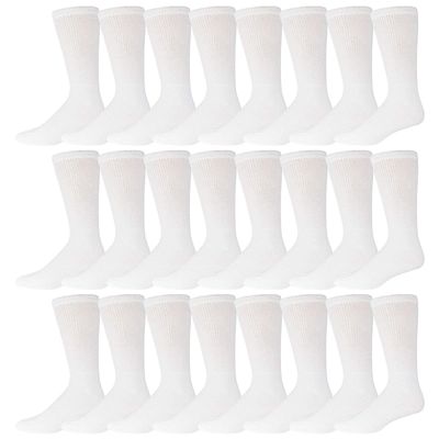 24 Pairs of Men's Cotton Diabetic Neuropathy Crew Socks (White, Shoe Size 8-11 US)