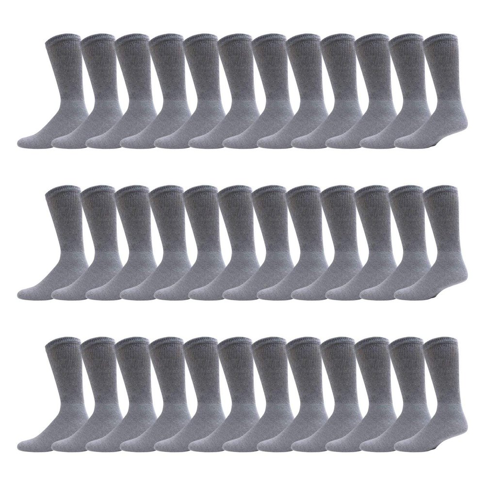 120 Pairs of Men's Cotton Diabetic Neuropathy Crew Socks (Grey, Shoe Size 8-11 US)