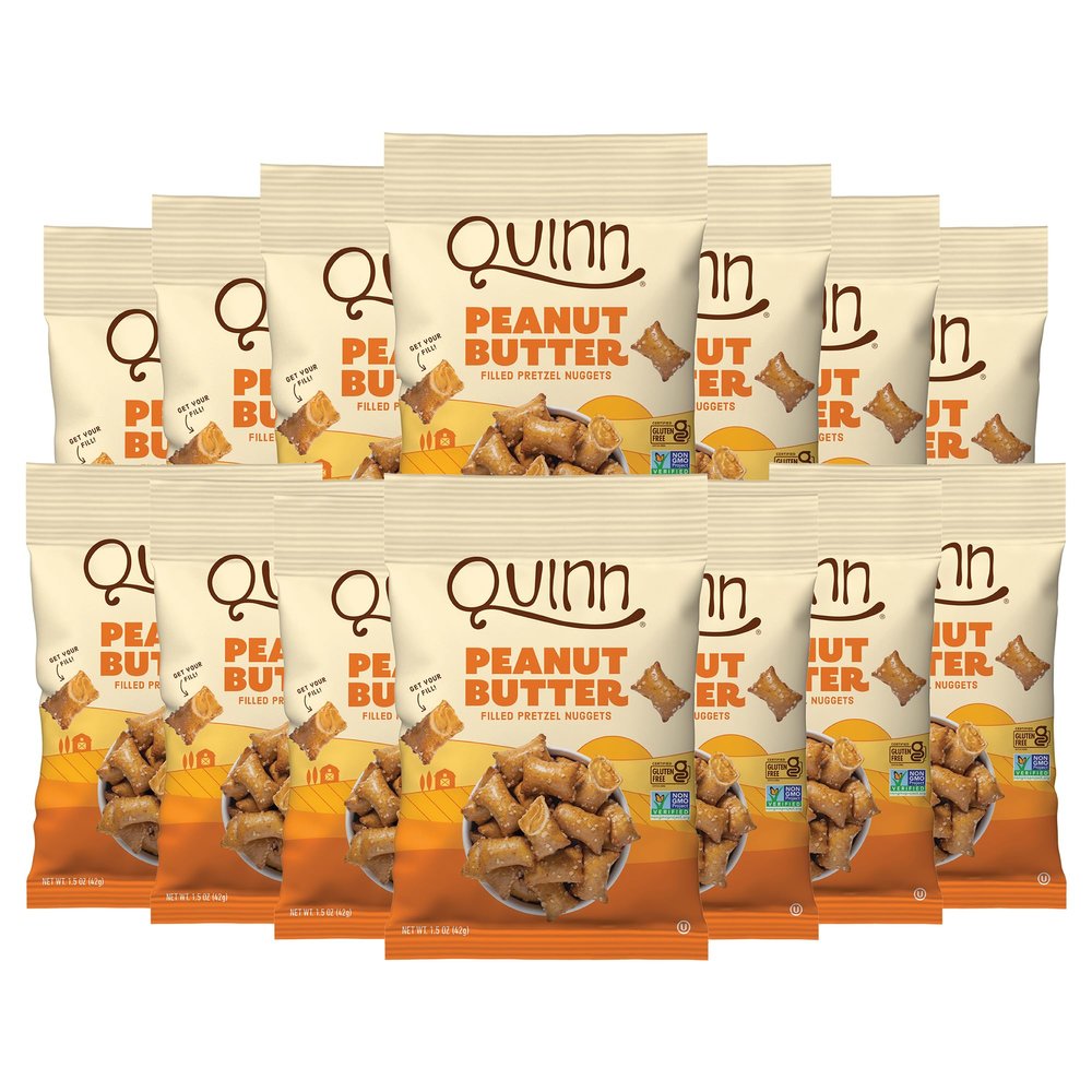 Quinn Creamy Peanut Butter Filled Pretzel Nuggets - Made with Real Ingredients, Whole Grain Sorghum, Sea Salt, Vegan, Gluten Free, Dairy Free, Non-GMO - 1.5 Oz (Pack of 14)