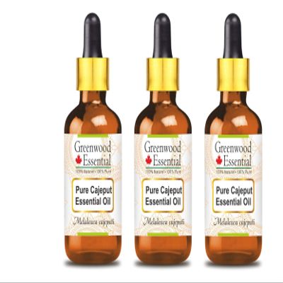 Greenwood Essential Pure Cajeput Essential Oil (Melaleuca cajeputi) with Glass Dropper Steam Distilled (Pack of Three) 100ml X 3 (10.1oz)