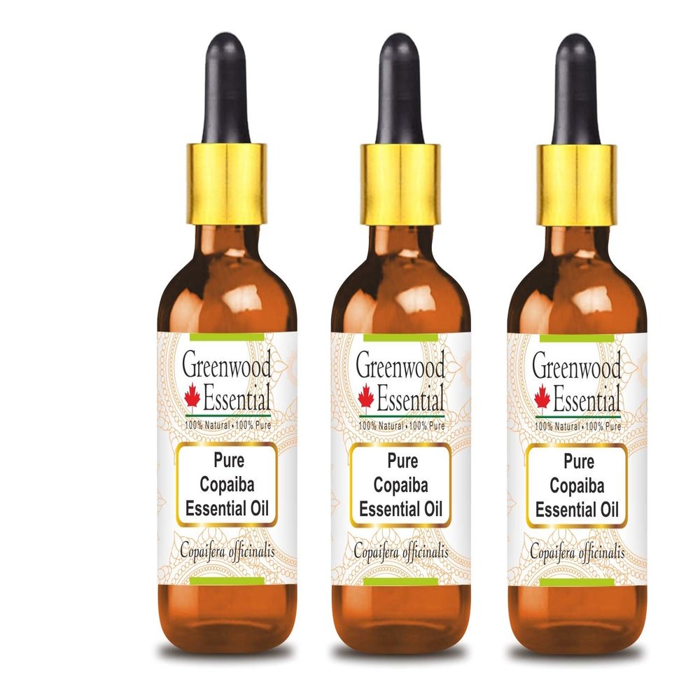 Greenwood Essential Pure Copaiba Essential Oil (Copaifera officinalis) with Glass Dropper Steam Distilled (Pack of Three) 100ml X 3 (10.1oz)
