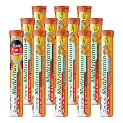 T&D German Multvitamin 10 Vitamins - 240 Vegan Drink Effervescent Tablets - Orange Flavor - Made in Germany