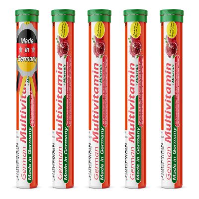 T&D German Multvitamin + Minerals 10 Vitamins 2 Minerals - 100 Vegan Drink Effervescent Tablets - Pomegranate Flavor - Made in Germany