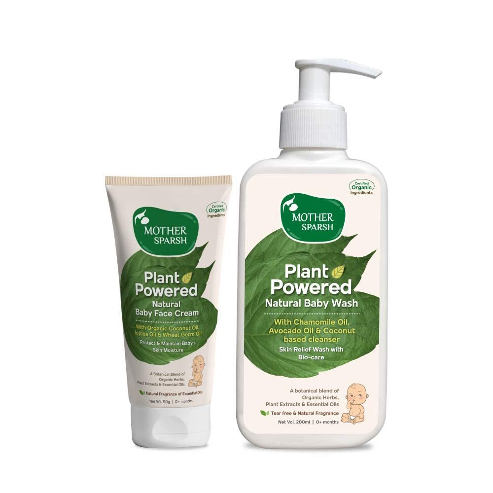 Mother Sparsh Plant Powered Natural Baby Wash, 200 ml + Plant Powered Natural Baby face Cream, 50g