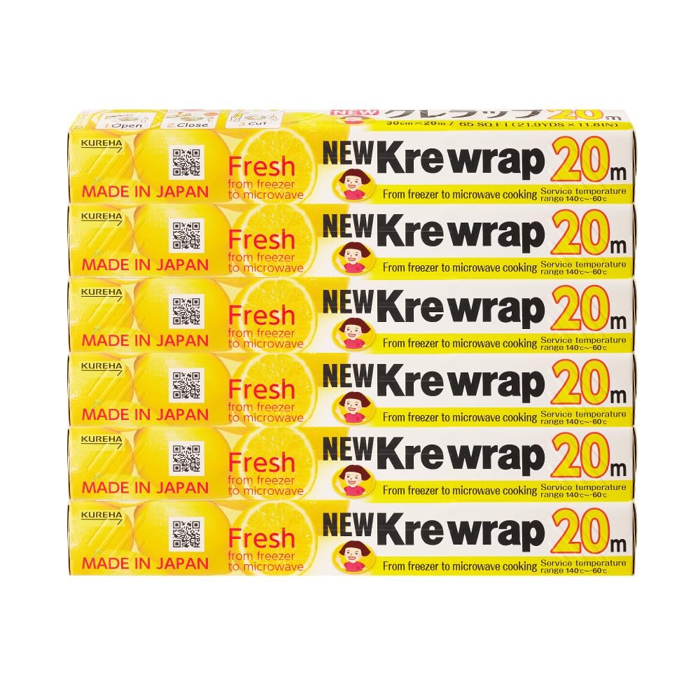 KUREHA Krewrap Plastic Cling Wrap, Pack of 6, 65 sq ft. Per Roll, Clear