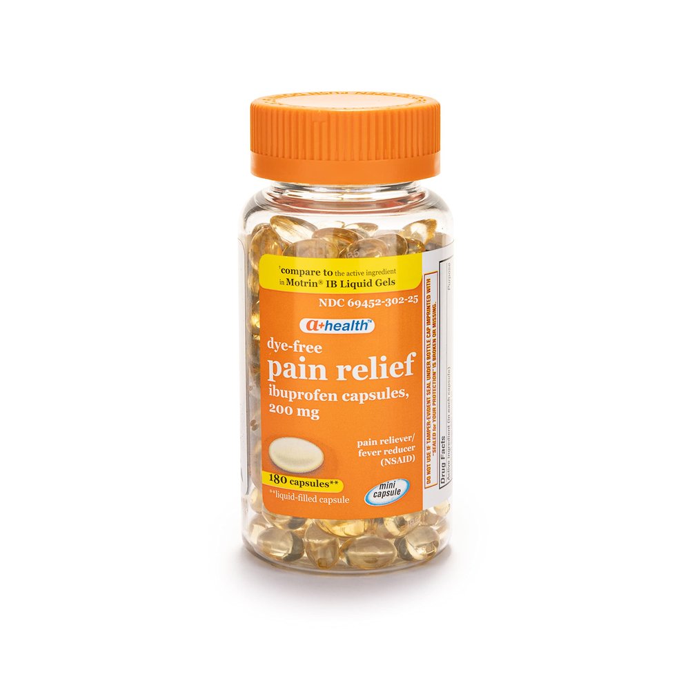 A+Health Dye-Free Ibuprofen 200 Mg Mini Softgels, Pain Reliever/Fever Reducer (NSAID), 180 Count