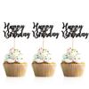 Donoter 48 Pcs Glitter Black Happy Birthday Cupcake Toppers Cake Picks for Birthday Party Decoration Supplies view 1