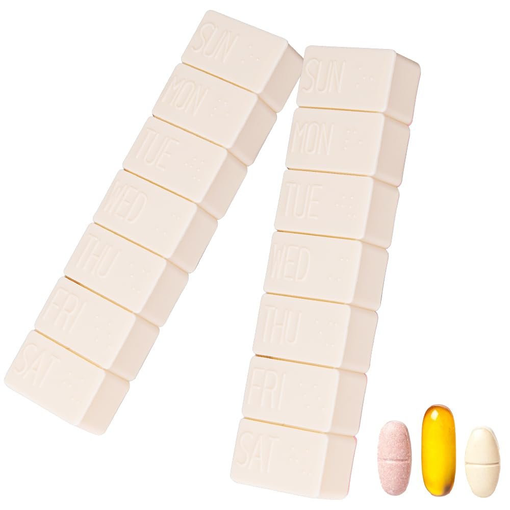 2Pack Weekly Pill Organizer,Extra Large 7 Days Cute Pill Cases Travel Daily Pill Box for Vitamin Medicine Fish Oil, Calcium Tablets Supplements