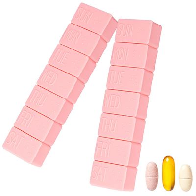 2Pack Weekly Pill Organizer,Extra Large 7 Days Cute Pill Cases Travel Daily Pill Box for Vitamin Medicine Fish Oil, Calcium Tablets Supplements