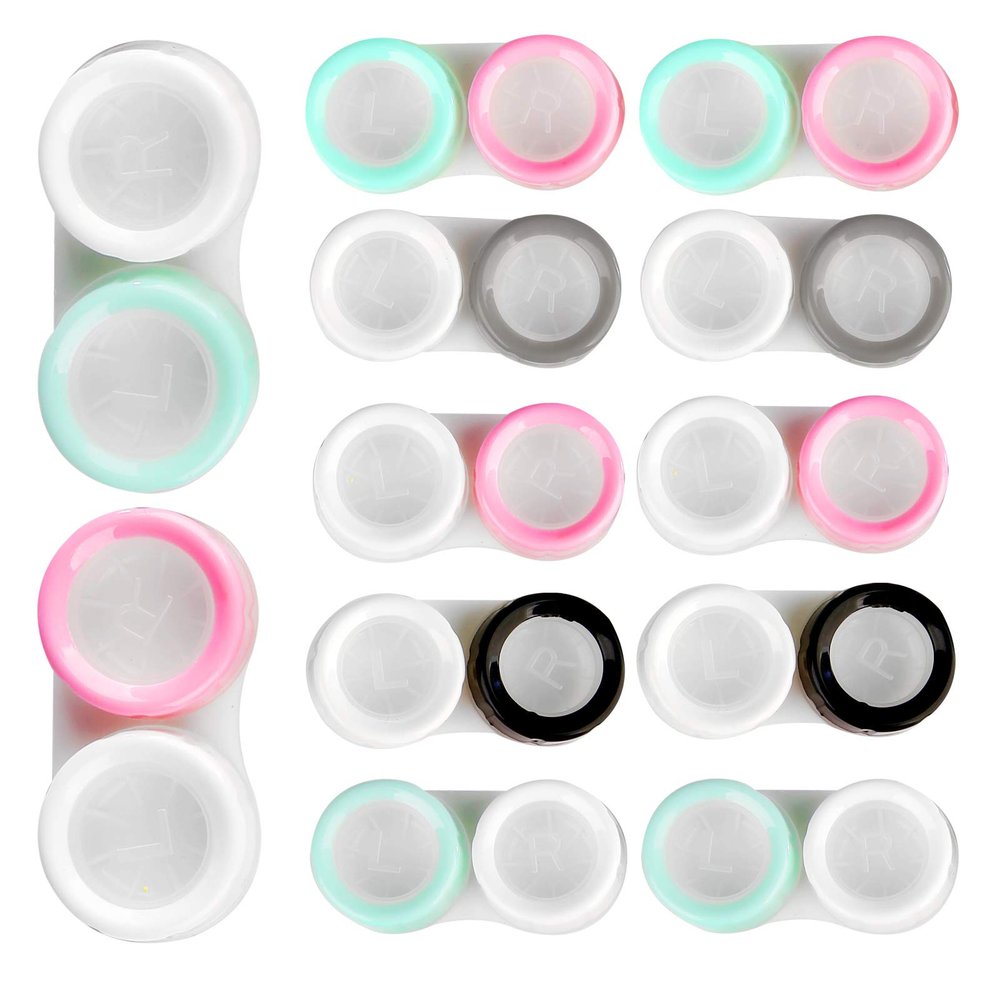 12Pcs Contact Lens Case Portable Color Contact Lenses Cases Eye Contacts Case Holder Container for Left/Right Eyes Durable Soak Storage Kit One Year Bulk Supply