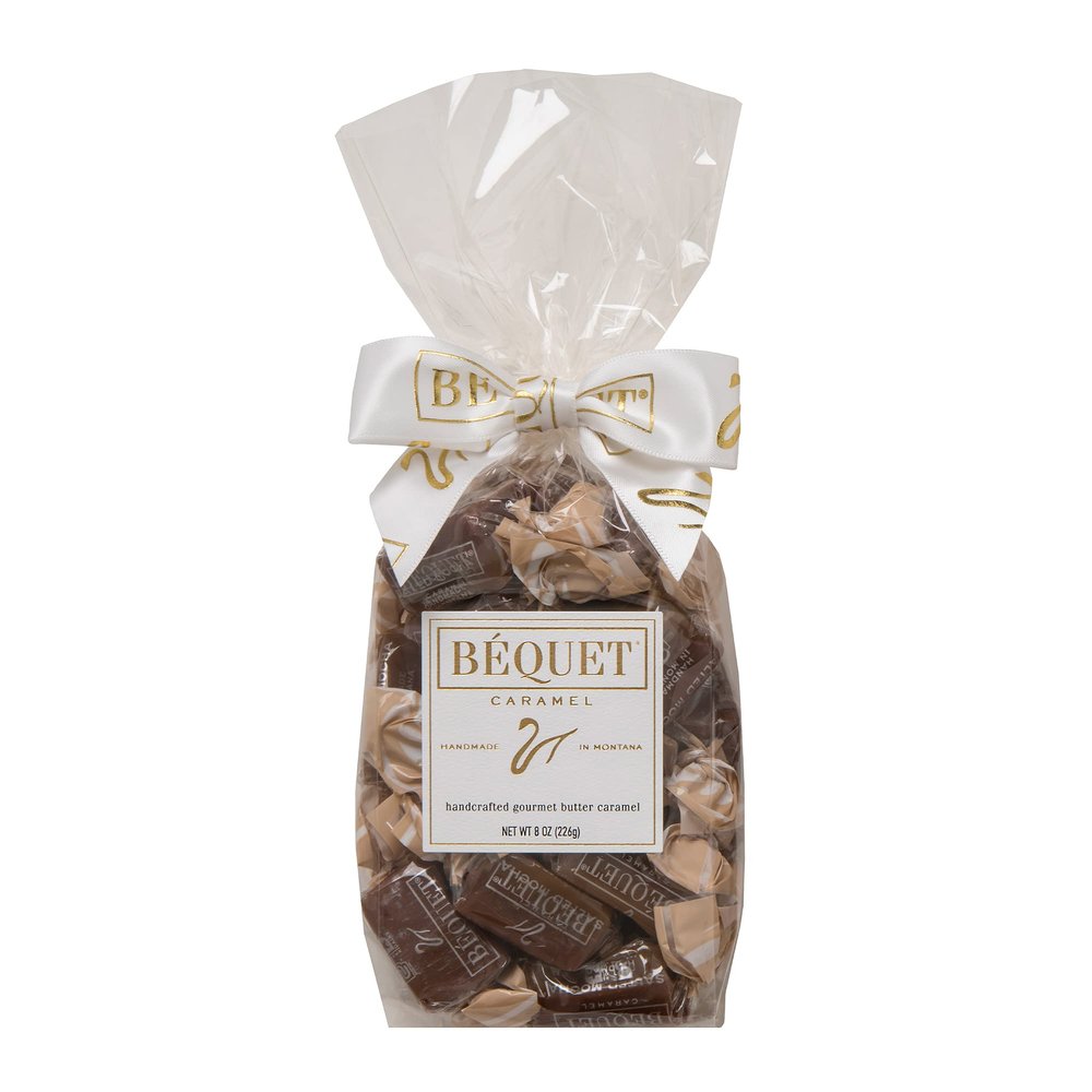 Bquet Caramel - Salted Mocha Gourmet Candy - Coffee Candy Individually Wrapped - Gourmet Sea Salt Caramel - Made in Montana - Kosher (Star D) and Gluten Free - 8oz Gift Bag