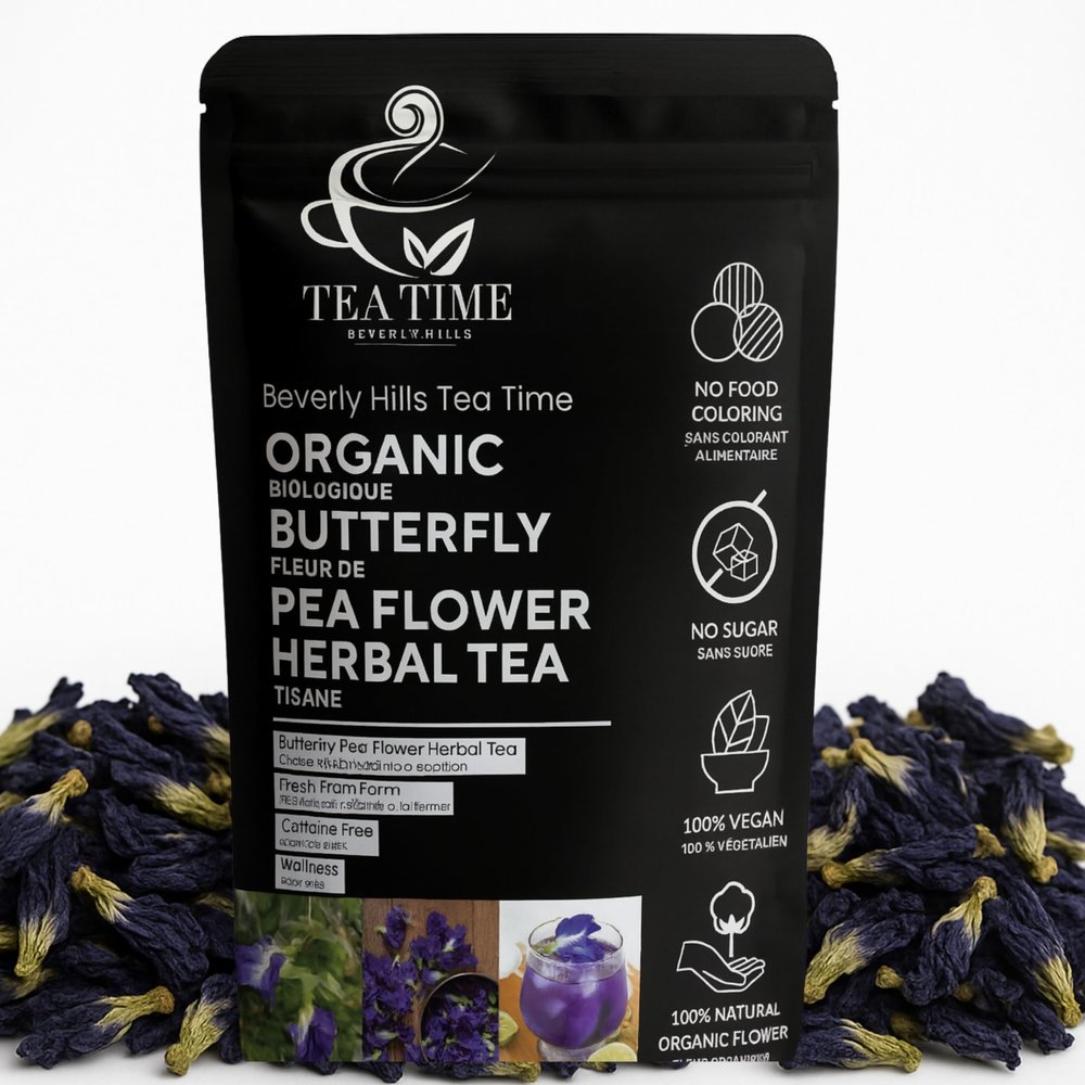 100% Organic Thailand Butterfly Pea Flower Tea | 1.76oz (155 Cups) | Antioxidant Rich Pure Dried Loose Leaf | Non-GMO, Chemical Free Herbal Tea | Caffeine Free, Non-Bitter | by Beverly Hills Tea Time