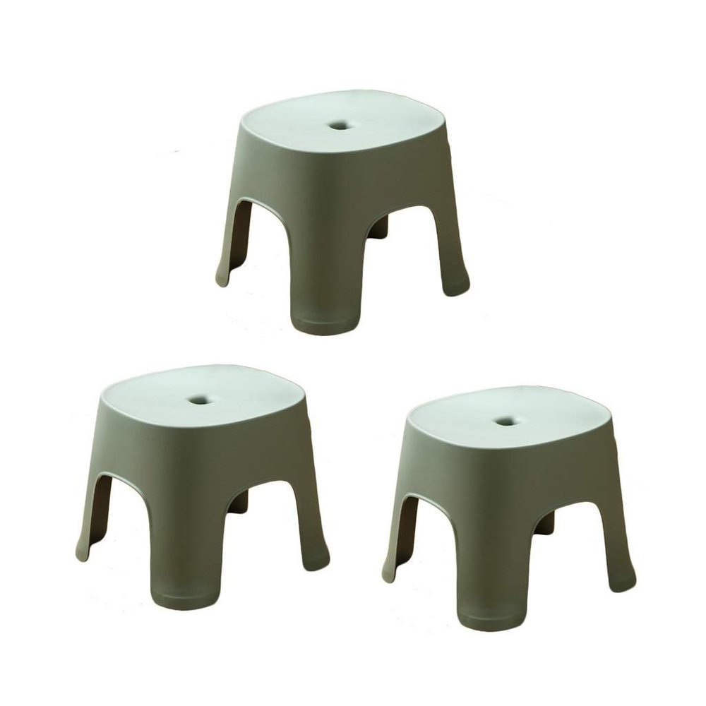HOMEH Multifunction Waterproof Plastic Pouffe Stool Hallway Change Shoes Footrest Bathroom Toilet Stool, Pack of 3 (Color : Green)