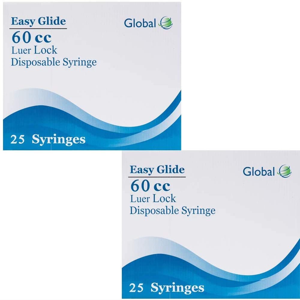 60ML Syringe Only with Luer Lock Tip - 50 Syringes Without a Needle by Easy Glide - Great for Medicine, Feeding Tubes, and Home Care