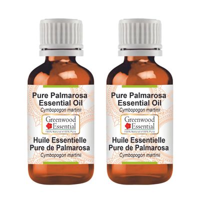 Greenwood Essential Pure Palmarosa Essential Oil (Cymbopogon martinii) Steam Distilled (Pack of Two) 100ml X 2 (6.76 oz)