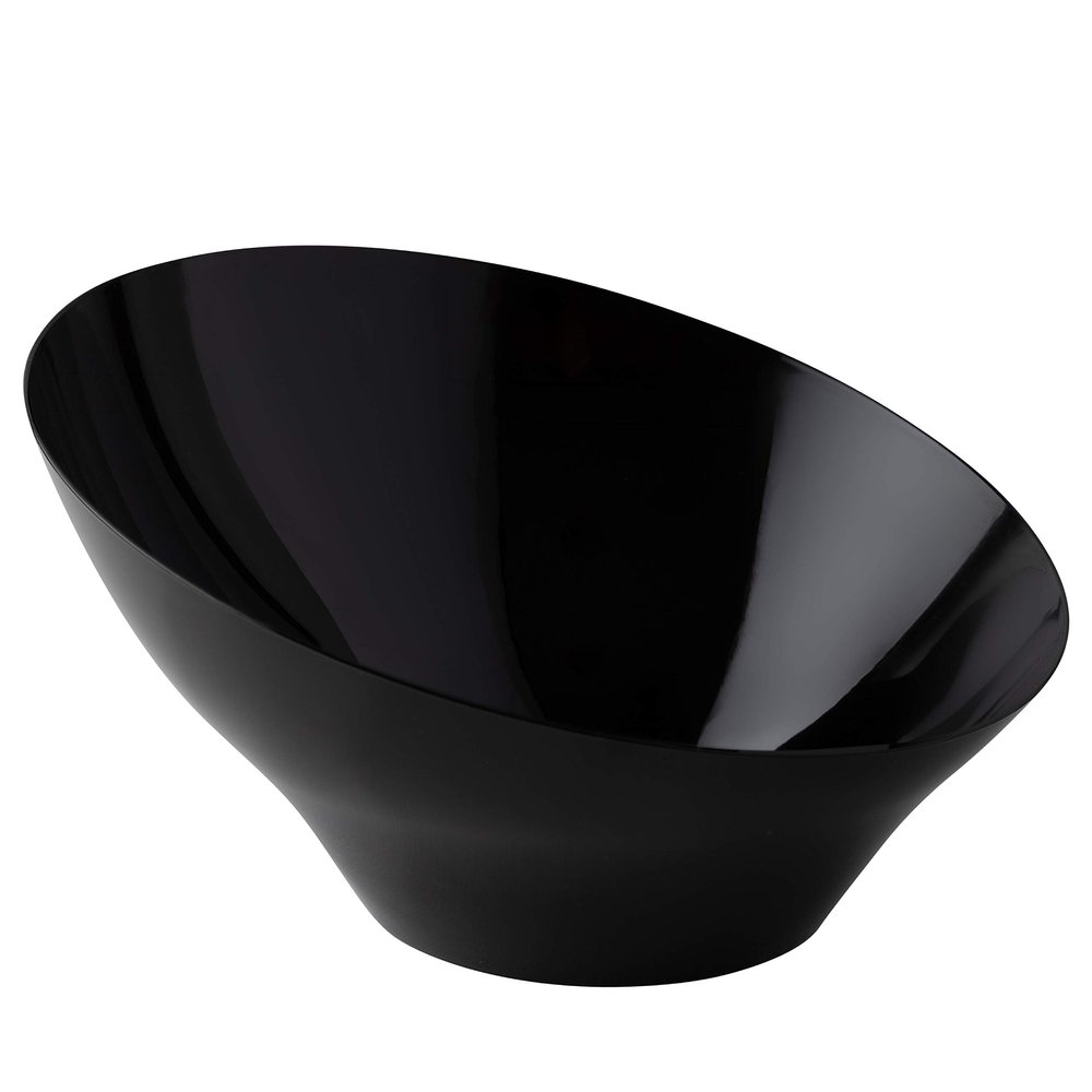 Plasticpro Disposable Angled Plastic Bowls Round Serving Bowls, Party Snack or Salad Bowl, Heavy Duty, Elegant Black, Pack of 4